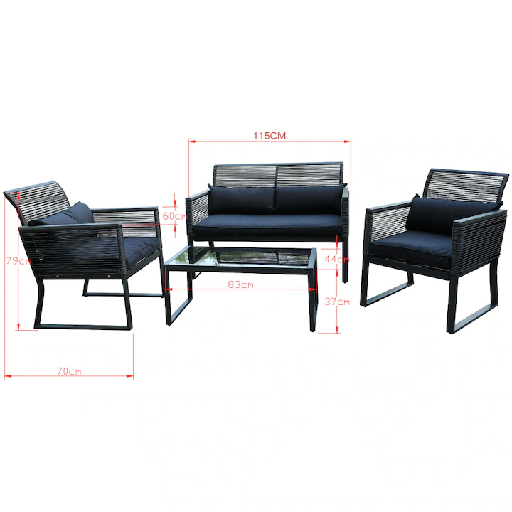 Set mobilier grădină Kring Cocco negru bleumarin cu masă canapea și două fotolii - imagine 4