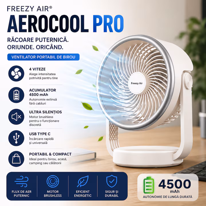 Ventilator portabil de birou Freezy Air AeroCool Pro alb - imagine 2