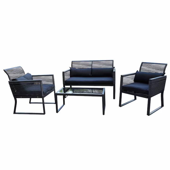 Set mobilier grădină Kring Cocco negru bleumarin cu masă canapea și două fotolii - imagine 2