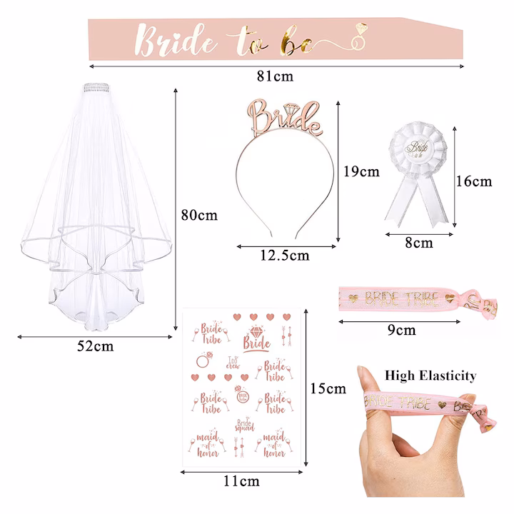 Set 16 piese Bride to Be Axroad Mall pentru petrecerea burlăcițelor - imagine 2