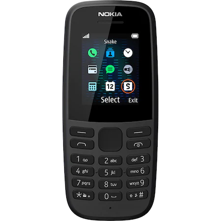 Telefon Nokia 105 2019 Dual SIM negru cu butoane pentru persoane in varsta