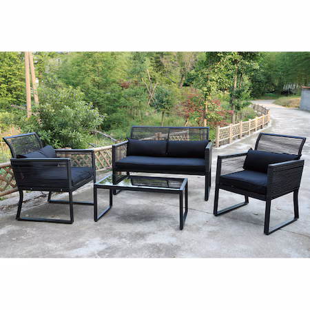 Set mobilier grădină Kring Cocco negru bleumarin cu masă canapea și două fotolii